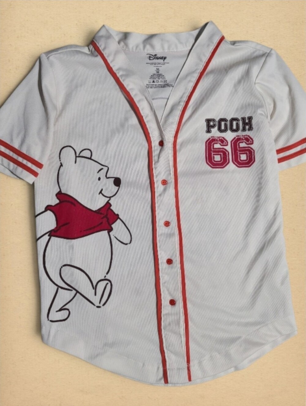 Disney Winnie The Pooh Cream Mesh Button Down Baseball Jersey M
